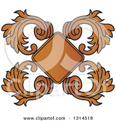 Clipart of a Brown Floral Design Element with a Diamond Frame - Royalty Free Vector Illustration by Lal Perera