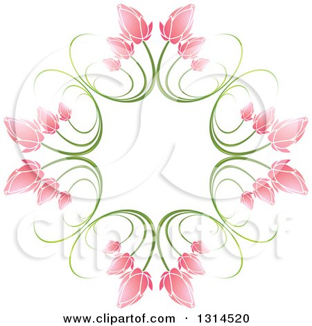 Clipart of a Circle of Green Stems and Pink Flowers 2 - Royalty Free Vector Illustration by Lal Perera