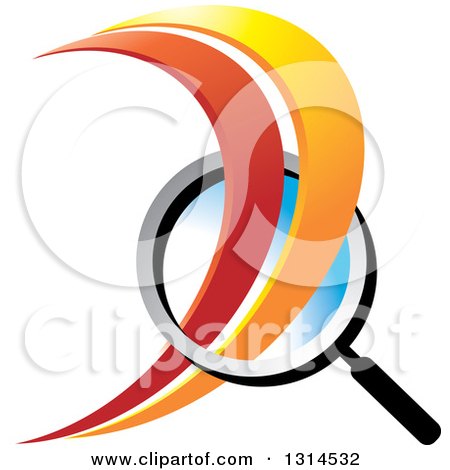 Clipart of a Magnifying Glass with Red and Orange Swooshes - Royalty Free Vector Illustration by Lal Perera