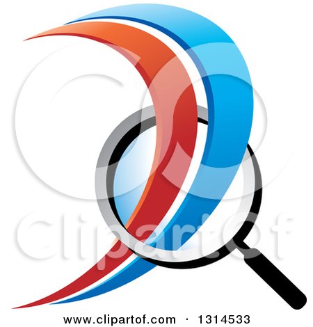 Clipart of a Magnifying Glass with Red and Blue Swooshes - Royalty Free Vector Illustration by Lal Perera