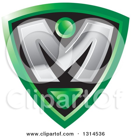 Clipart of a Silver Letter M in a Black and Green Shield - Royalty Free Vector Illustration by Lal Perera