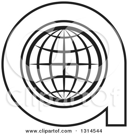 Clipart of a Black and White Abstract Lowercase Letter a and Gride Globe - Royalty Free Vector Illustration by Lal Perera