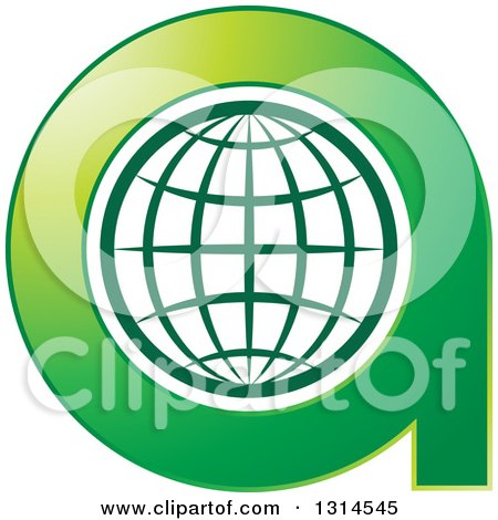 Clipart of a Green Abstract Lowercase Letter a and Gride Globe - Royalty Free Vector Illustration by Lal Perera