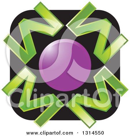 Clipart of a Purple Circle with Green Letter M over a Black Square Icon - Royalty Free Vector Illustration by Lal Perera