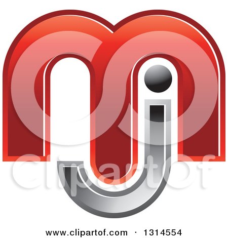 Clipart of a Red and Silver Abstract Letter M J Design - Royalty Free Vector Illustration by Lal Perera