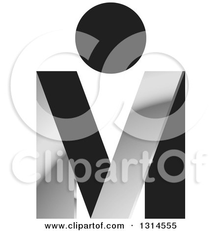Clipart of a Black and Silver Abstract Letter M and V with a Dot - Royalty Free Vector Illustration by Lal Perera