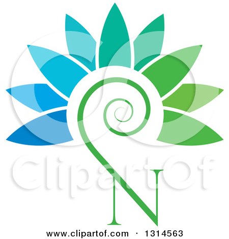 Clipart of a Letter N Tendril and Flower Petals - Royalty Free Vector Illustration by Lal Perera