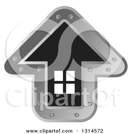 Clipart of a Black White and Metal Arrow Shaped Home Icon - Royalty Free Vector Illustration by Lal Perera