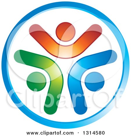 Clipart of a Colorful Group of Cheering People in a Blue Circle - Royalty Free Vector Illustration by Lal Perera