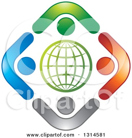 Clipart of a Colorful Gradient Group of People in a Circle Around a Globe - Royalty Free Vector Illustration by Lal Perera