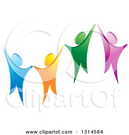 Clipart of a Colorful Group of Cheering People Holding up Their Hands - Royalty Free Vector Illustration by Lal Perera
