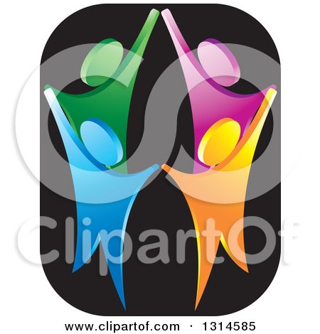 Clipart of a Colorful Group of People Holding up Their Hands over Black - Royalty Free Vector Illustration by Lal Perera