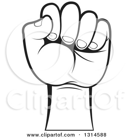 Clipart of a Fisted Black and White Hand - Royalty Free Vector Illustration by Lal Perera