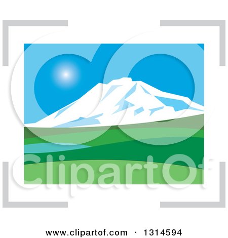 Clipart of a Mountain and Valley Icon with Gray Corners - Royalty Free Vector Illustration by Lal Perera