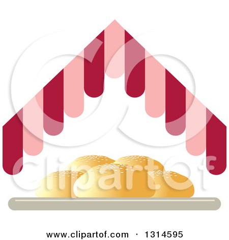 Clipart of a Plate of Buns Under a Pink and Red Hut Roof - Royalty Free Vector Illustration by Lal Perera