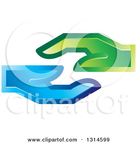 Clipart of Gradient Green and Blue Hands - Royalty Free Vector Illustration by Lal Perera