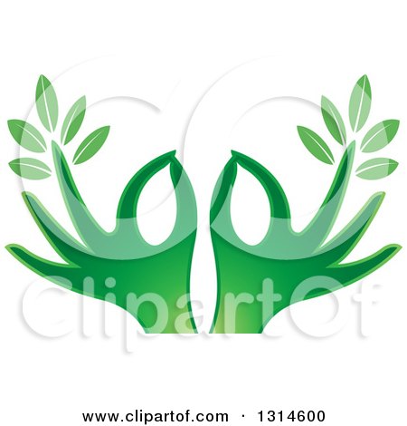 Clipart of Gradient Green Hands with Leaves - Royalty Free Vector Illustration by Lal Perera