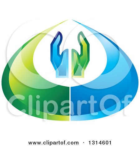 Clipart of Green and Blue Hands in a Droplet - Royalty Free Vector Illustration by Lal Perera