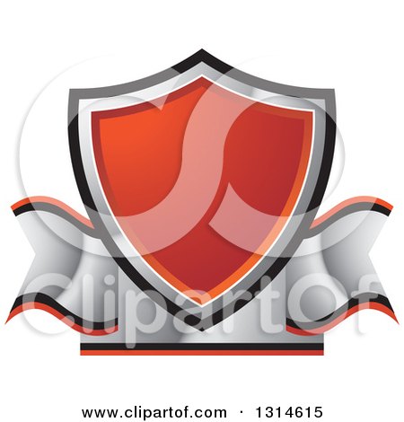 Clipart of a Red Black and Silver Shield and Ribbon Banner - Royalty Free Vector Illustration by Lal Perera