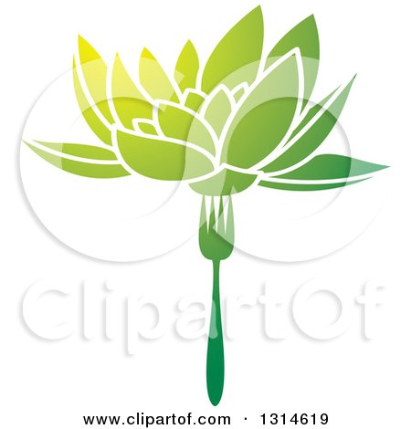 Clipart of a Gradient Green Water Lily Lotus Flower on a Fork - Royalty Free Vector Illustration by Lal Perera
