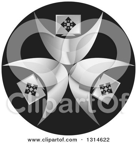 Clipart of a Circle of Computer Headed People on a Black Round Icon - Royalty Free Vector Illustration by Lal Perera