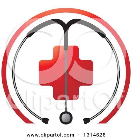 Clipart of a Red Medical Cross and Stethoscope Under an Arch - Royalty Free Vector Illustration by Lal Perera
