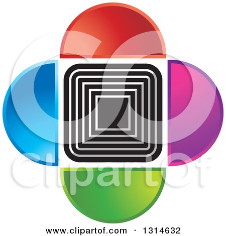Clipart of a Repeat Squares with Colorful Half Circles - Royalty Free Vector Illustration by Lal Perera