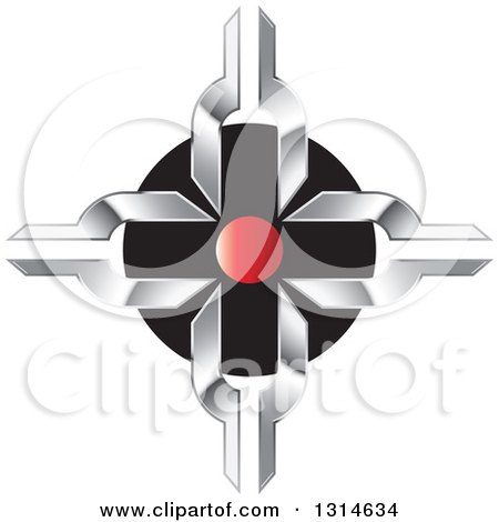 Clipart of a Silver Cross with a Red Circle over Black - Royalty Free Vector Illustration by Lal Perera