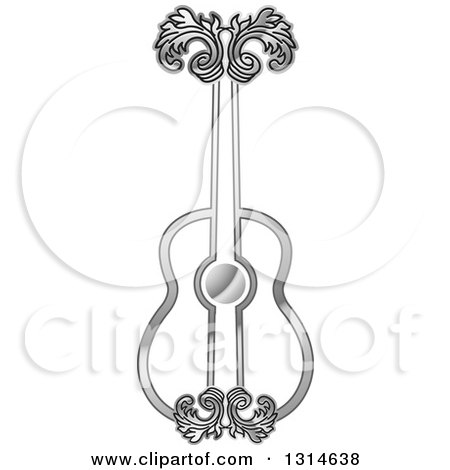 Clipart of a Silver Floral Guitar - Royalty Free Vector Illustration by Lal Perera
