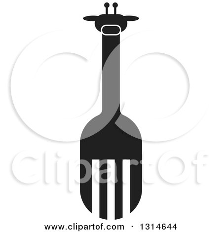 Clipart of a Black and White Abstract Fork Giraffe - Royalty Free Vector Illustration by Lal Perera