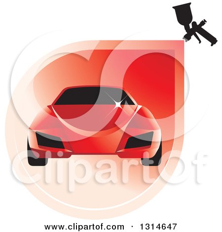 Clipart of a Red Sports Car and Spray Paint Icon - Royalty Free Vector Illustration by Lal Perera