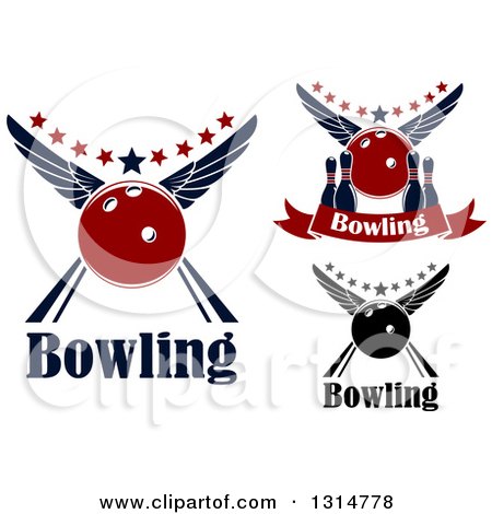 Clipart of Winged Bowling Balls with Stars and Text - Royalty Free Vector Illustration by Vector Tradition SM