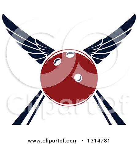 Clipart of a Red Winged Bowling Ball in an Alley - Royalty Free Vector Illustration by Vector Tradition SM
