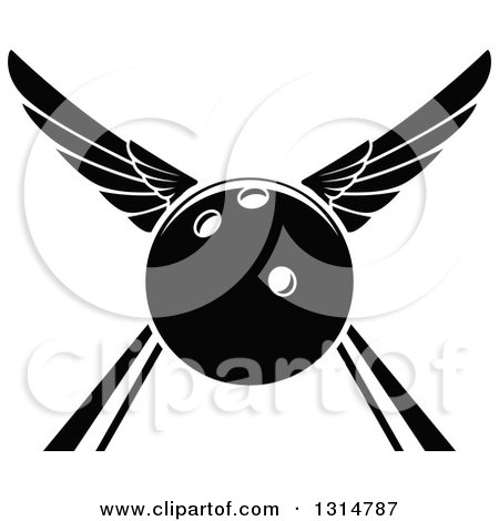Clipart of a Black and White Winged Bowling Ball in an Alley - Royalty Free Vector Illustration by Vector Tradition SM