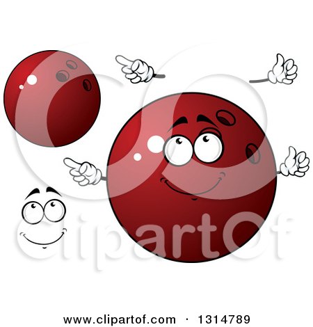 Clipart of a Cartoon Face, Hands and Shiny Red Bowling Balls - Royalty Free Vector Illustration by Vector Tradition SM