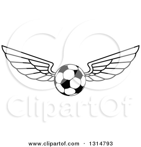 Clipart of a Black and White Winged Soccer Ball - Royalty Free Vector Illustration by Vector Tradition SM