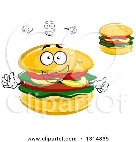 Clipart of a Cartoon Face, Hands and Hamburgers - Royalty Free Vector Illustration by Vector Tradition SM