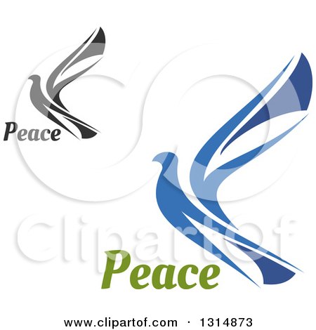 Clipart of Blue and Black Flying Peace Doves with Text - Royalty Free Vector Illustration by Vector Tradition SM