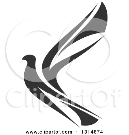 Clipart of a Black and White Flying Peace Dove - Royalty Free Vector Illustration by Vector Tradition SM