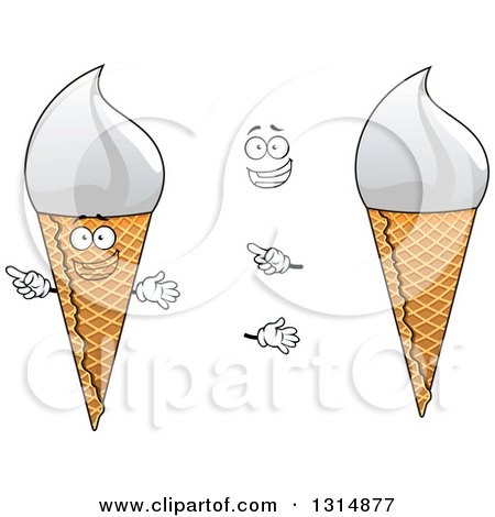Clipart of a Cartoon Face, Hands and Vanilla Ice Cream Waffle Cones - Royalty Free Vector Illustration by Vector Tradition SM