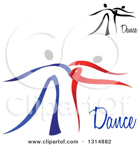Clipart of Red Blue and Black Ribbon Couples Dancing Together - Royalty Free Vector Illustration by Vector Tradition SM
