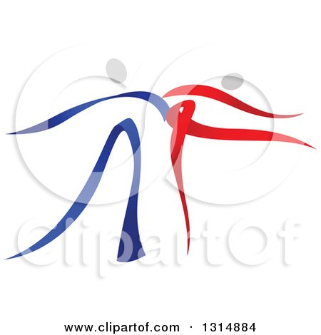 Clipart of a Red Blue and White Ribbon Couple Dancing Together 2 - Royalty Free Vector Illustration by Vector Tradition SM
