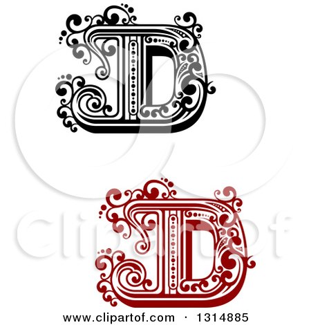 Clipart of Retro Capital Letter D Designs with Flourishes - Royalty Free Vector Illustration by Vector Tradition SM