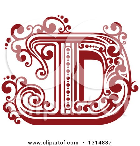 Clipart of a Retro Red Capital Letter D with Flourishes - Royalty Free Vector Illustration by Vector Tradition SM
