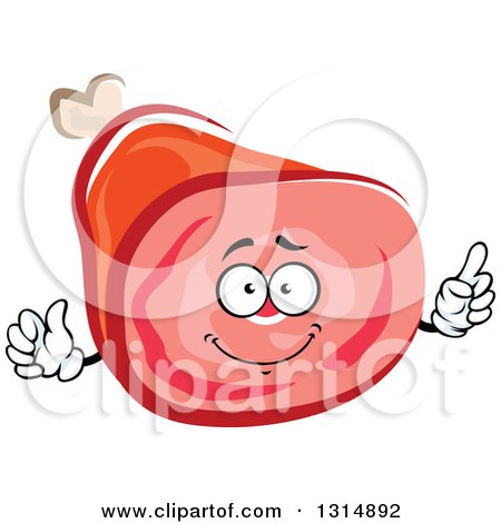 Clipart of a Cartoon Happy Ham Character Holding up a Finger - Royalty Free Vector Illustration by Vector Tradition SM