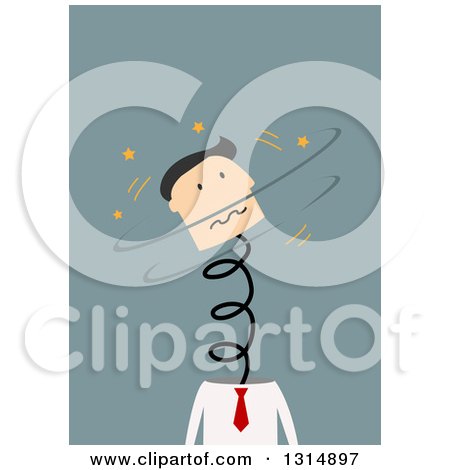 Clipart of a Flat Design White Businessman Stressed Out, His Head Springing off of His Body, on Blue - Royalty Free Vector Illustration by Vector Tradition SM