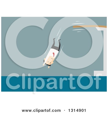 Clipart of a Flat Design White Businessman Diving into Water - Royalty Free Vector Illustration by Vector Tradition SM