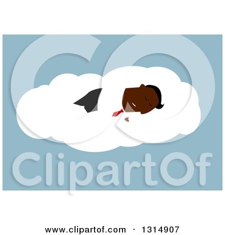 Clipart of a Flat Design Black Businessman Sleeping on a Cloud - Royalty Free Vector Illustration by Vector Tradition SM