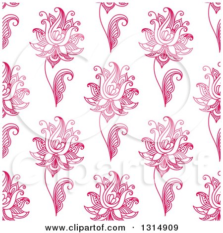 Clipart of a Background Pattern of Seamless Pink Henna Flowers on White - Royalty Free Vector Illustration by Vector Tradition SM