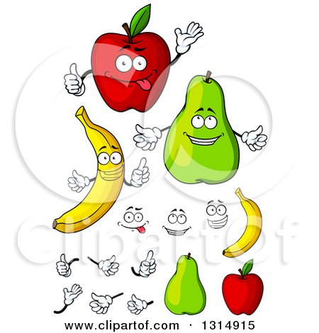 Clipart of Cartoon Faces, Hands, Apples, Pears and Bananas - Royalty Free Vector Illustration by Vector Tradition SM